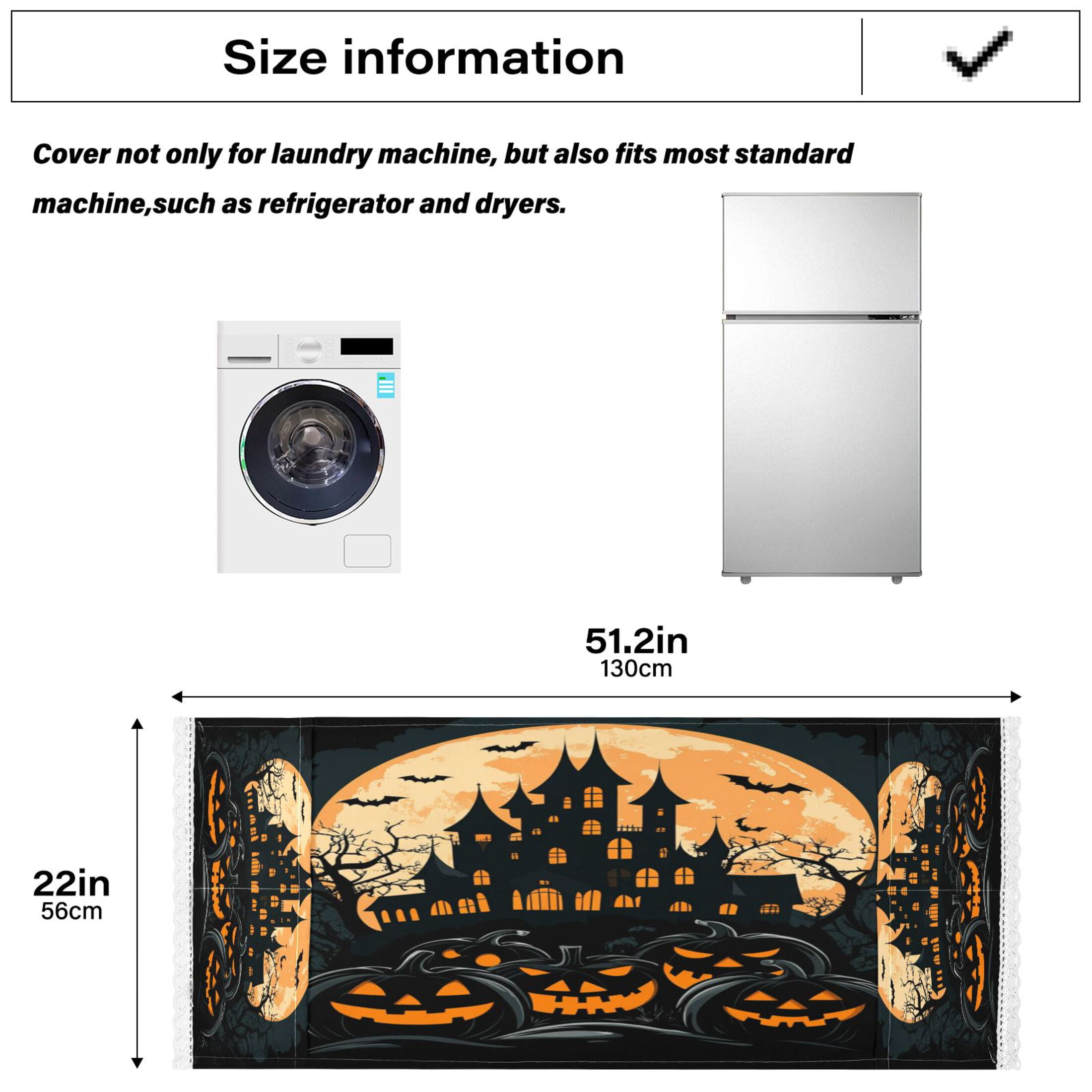 Ghost PumpkinWasher and Dryer Covers Dust-Proof and Oil Resistant Fridge Cover with 4 Storage Pockets Washing Machine Top Cover for Laundry Kitchen Home 51.2 x 22 In