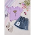 thumbnail image 5 of CHENge Little Girls 2 Piece Outfits, Heart Print T-Shirt and Frayed Denim Skirt Set for Kids Summer Wear, 5 of 5