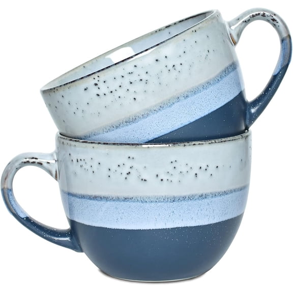 Large Stoneware Coffee Latte Mug Set of 2, Ceramic Soup Mugs for Office and , 18 Oz, Dishwasher and Microwave Safe (Blue, 2)