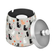 Yayeee Ashtray with Lid for Cigarette Smokeless Stainless Steel Home Ash Holder, Gray Cartoon Pattern