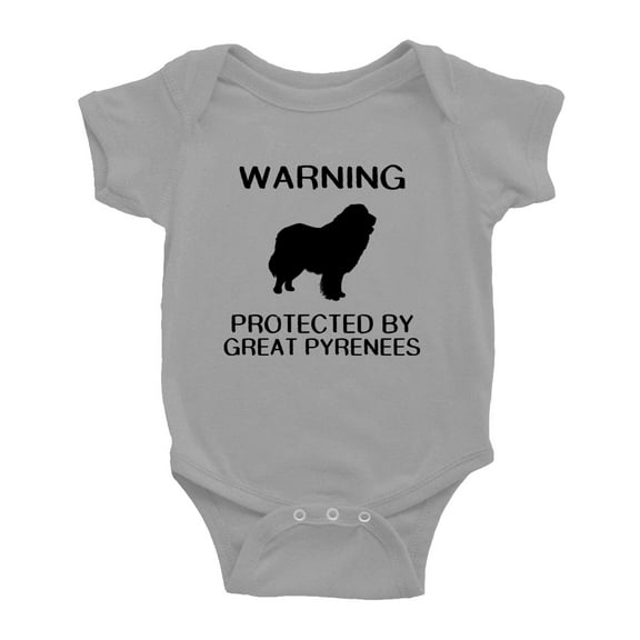 Warning: Protected by A Great Pyrenees Dog Funny Baby Rompers Baby Clothes (Gray,18-24 Months)