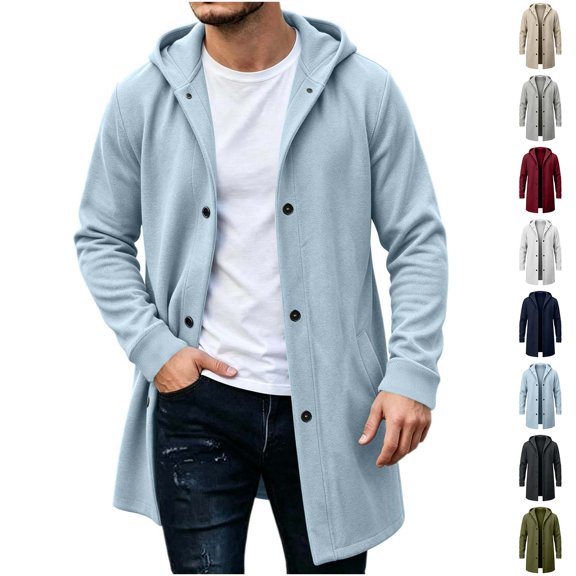Fanshiluo Men's Mid-Length Hooded Single Breasted Knit Cardigan Jacket, Long Sleeve Casual Warm Outerwear,Size S-3XL