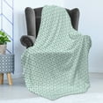 thumbnail image 4 of Floral Soft Flannel Fleece Blanket, Geometric Pattern of Rounded Squares and Flowers Simple Eastern Style Image, Cozy Plush for Indoor and Outdoor Use, 70" x 90", Pale Teal and White, by Ambesonne, 4 of 5