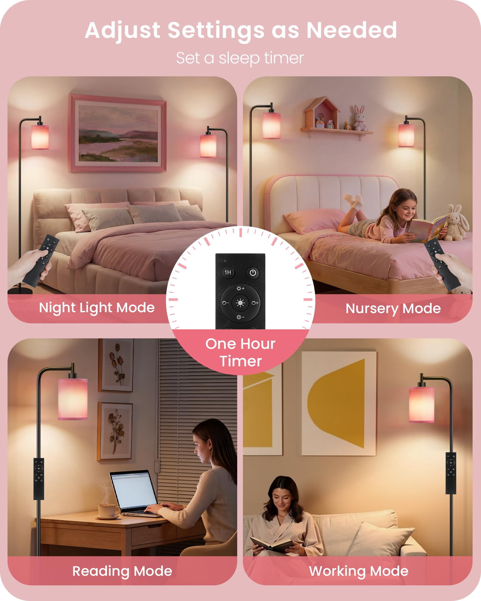 2pack Dimmable Floor Lamp For Living Room With Remote And Foot  Modern Standing Corner 10w Bulb 3 Color Temperatures Bedroom Office Etl Listed Pink P19ldp205