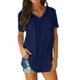 thumbnail image 2 of XMHJSMD Shirts for Women Summer Women's V Neck Short Sleeved Loose T Shirt With Arc Hem Large Size Solid Color Top(Navy Blue,Xxxxl), 2 of 6