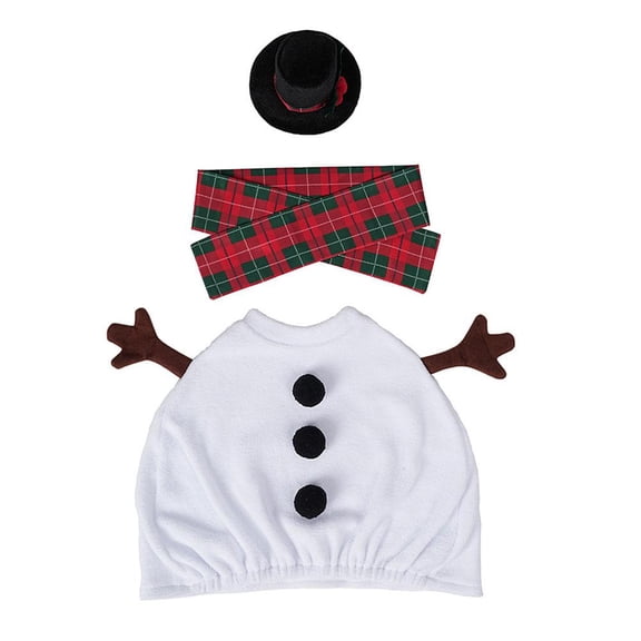 IFRINID Snowman Porch Goose Outfit for 23 Inch Goose Statue, White Fleece Costume with Plaid Scarf and Black Top Hat, 3-Piece Christmas Set