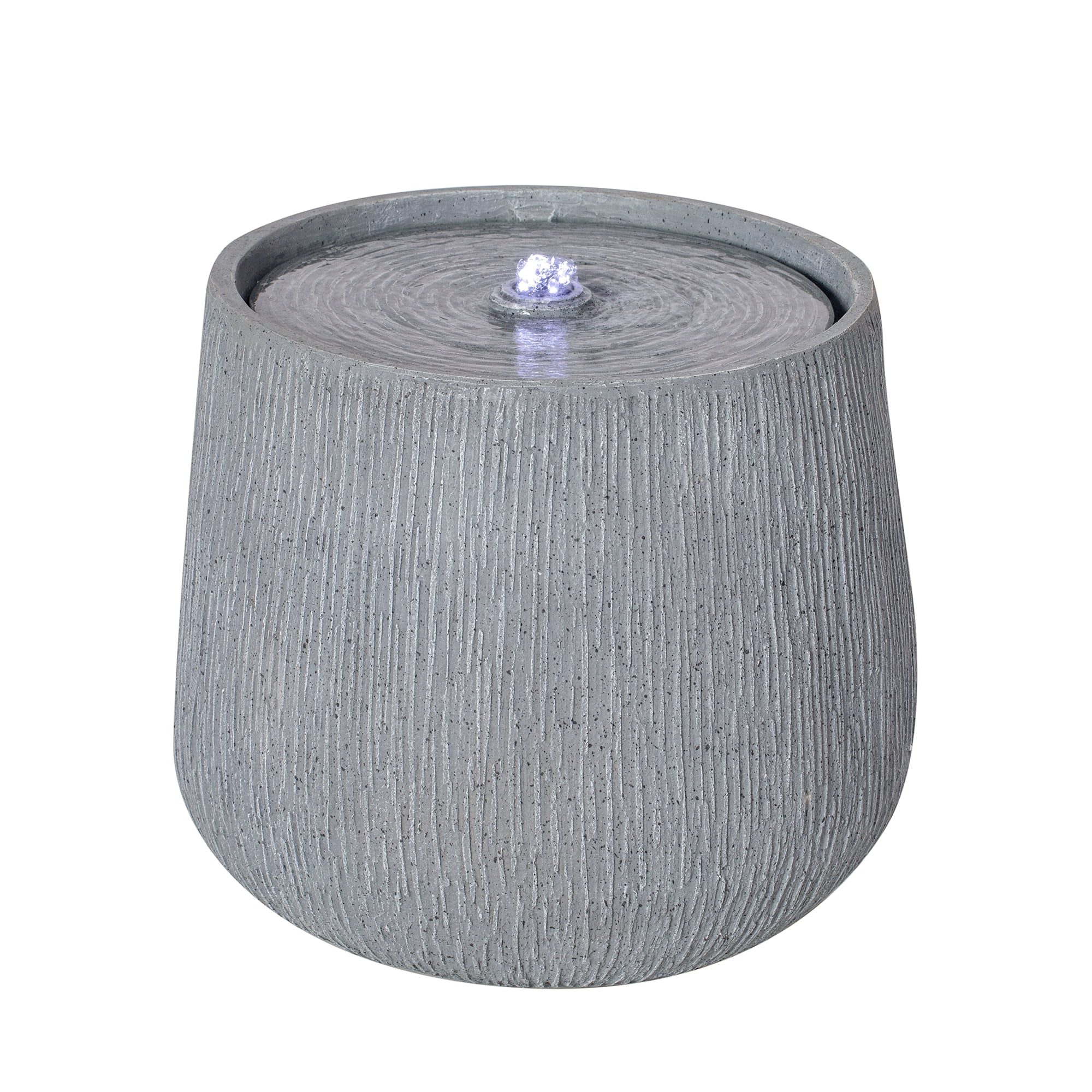Bowl Shaped Fountain, 12.99 Inch Gray Polyresin Outdoor Water Fountain with LED Light for Patio Deck, Gray
