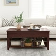 thumbnail image 4 of Gymax Table Basse Relevable avec Compartiment de Rangement Étagère Meubles de Salon Marron, 4 of 10
