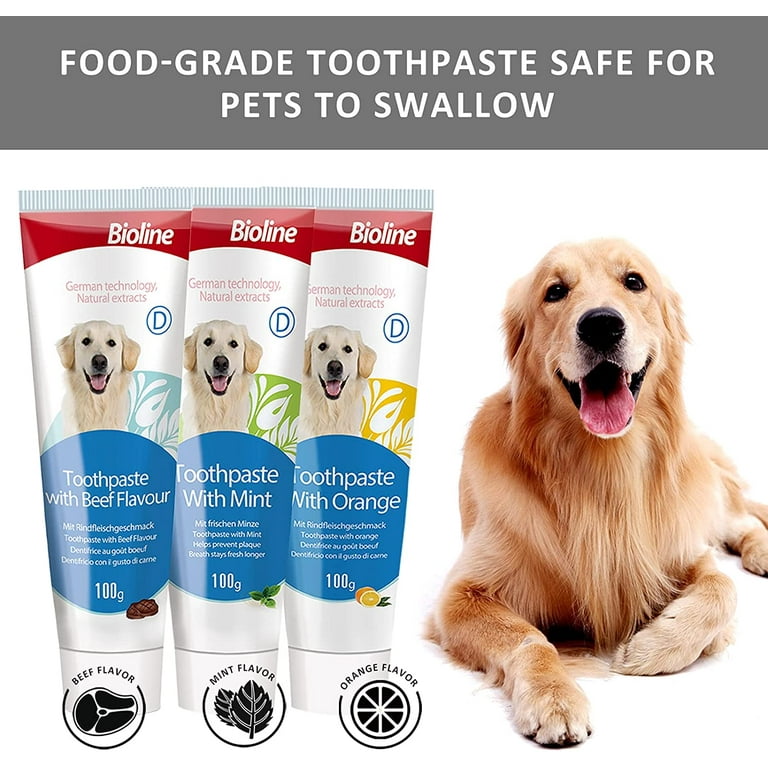 Bioline Dog Toothpaste Teeth Cleaning Plaque and Tartar Control Toothpaste for Dogs Eliminates Bad Breath Beef Flavor