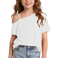thumbnail image 3 of Zpanxa Girls Pink Off the Shoulder Short Sleeve T Shirt Asymmetric Neck Casual Top Toddler White 11 Years, 3 of 9