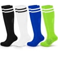 thumbnail image 1 of Medias de fútbol para niños Hryrbay, 4 pares, algodón acolchado, rayas, 1 of 7