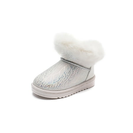 

GENILU Child Breathable Plush Warm Lined Short Bootie Non-Slip Snow Boot Walking Comfort Round Toe Beige 2.5Y