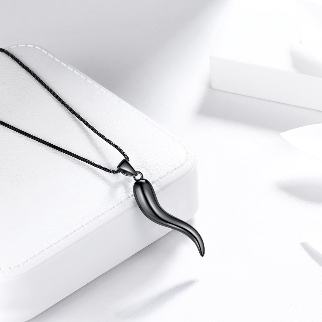 Hipunk Italian Horn Necklace for Men 925 Sterling Silver Cornicello Necklace Pendant Black Women Protection Amulet Jewelry Father's Day Gift