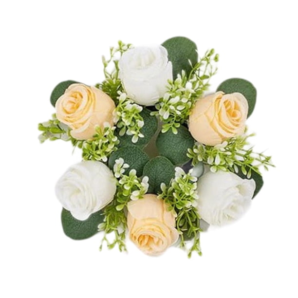 Anillo de vela floral artificial, corona de vela, corona de rosas pequeñas, anillo de vela de flor sintética, portavelas para cena fiesta en casa Champán