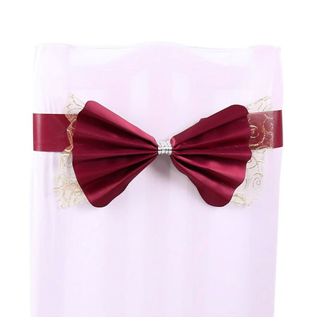 Unique BargainsHoliday Polyester Bowknot Decor Wedding Banquet Chair Cover Sash Bands Wine (Best Red Wine Brands For Health)