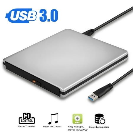 External CD DVD Drive, USB 3.0 DVD RW Row Burner Drive Writer Player for Windows, Mac OS, iMac, PC