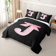 thumbnail image 3 of Erosebridal Ribbon J Letter Bed Spread Queen for Girls, Fashion Bow Monogram Queen Coverlet Set, 3-Piece, 3 of 7