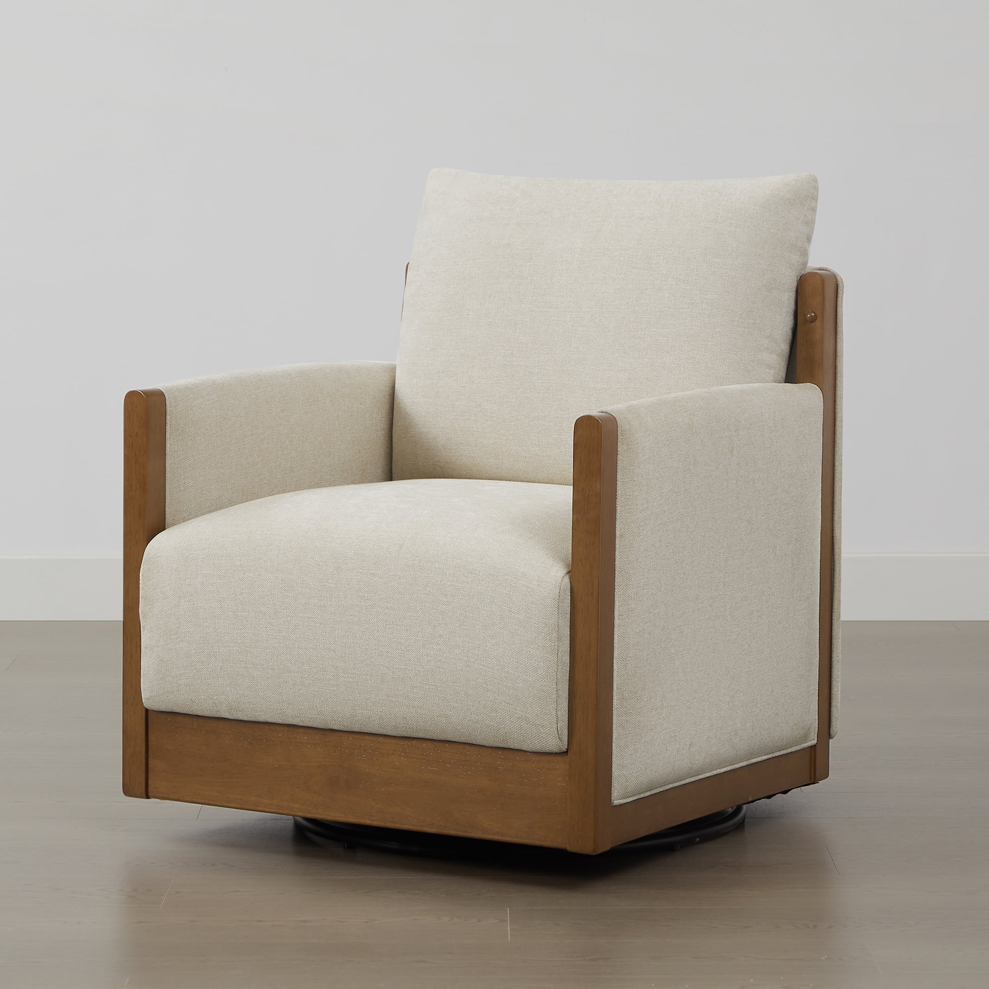 Spruce & Spring Mid-Century Modern Swivel Accent Chair with Curved Back and Upholstered Arms Single, Linen&Walnut