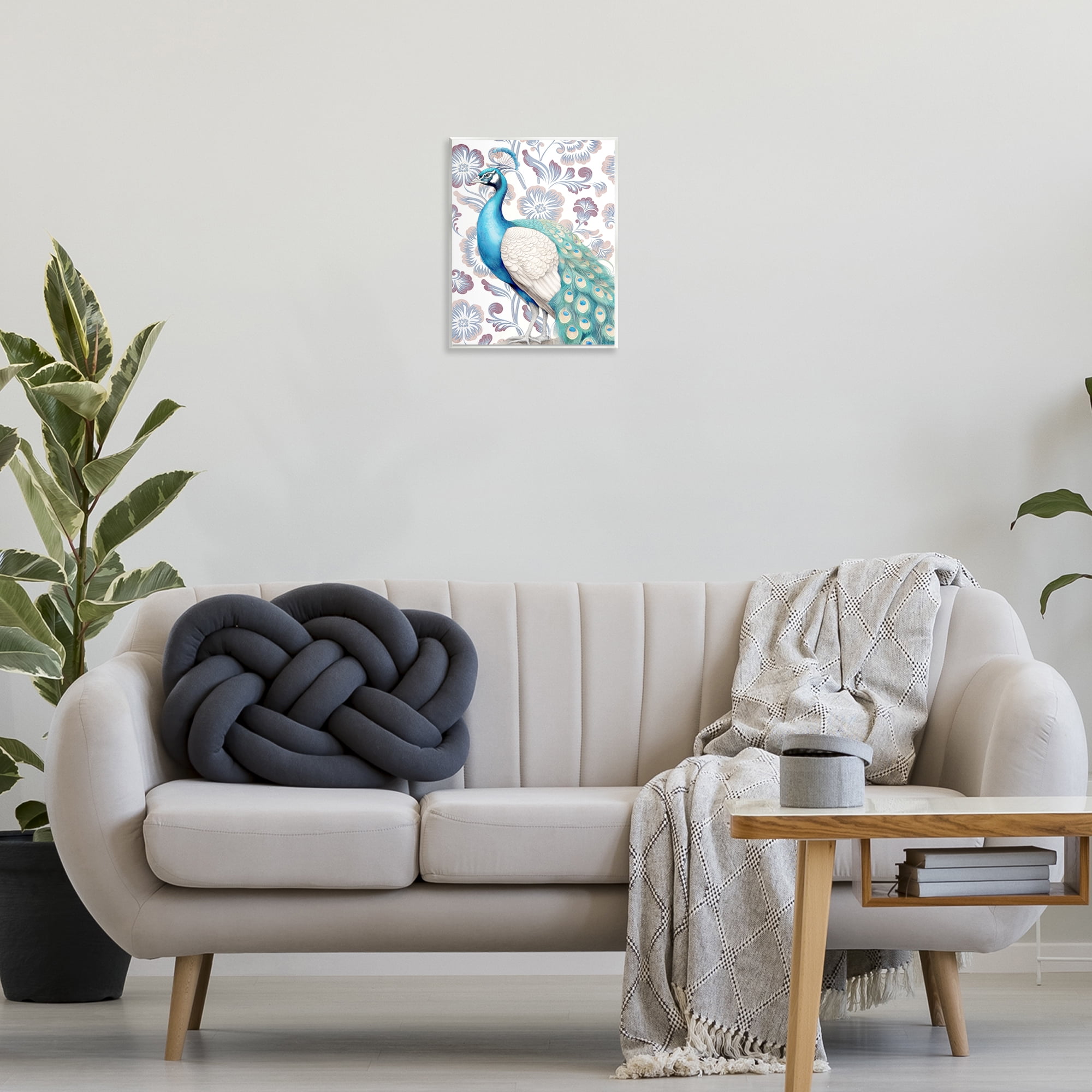 Stupell Industries Peacock on Floral Pattern Animals Painting Unframed Art Print Wall Art, 11 x 14
