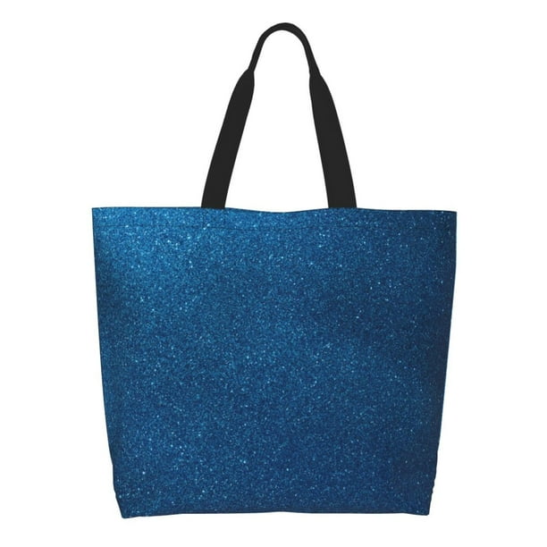 Balery Deep Blue Glitter Bolsa Tote Estilo Estético con Cremalleras, Bolsa de Hombro, Bolsa de Compras Grande y Plegable