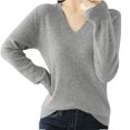 thumbnail image 2 of Fznquz Gray Plus Size Blouses for Curvy Women Plain Knit Long Sleeve Sweaters Casual V Neck Womens Fall Fashion, 2 of 7
