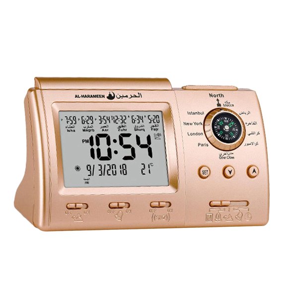 Reloj De Oración Digital Islámico Musulmán Color Dorado Para Escritorio De Oficina Versátil