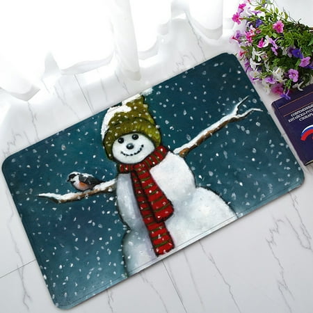 YKCG Oil Pastel Painting of Snowman with Chickadee Christmas Snowflake Doormat Indoor/Outdoor/Bathroom Doormat 30x18 (Best Oil Pastel Paintings)