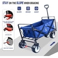 thumbnail image 3 of Beach Wagon Cart ,Outdoor Folding Utility Cart With Universal Wheels Adjustable Handle,180-Degree Rotating ,2 cup holders ,Heavy Duty Collapsible Wagon For Camping, Shopping,Sports, Garden,Blue, 3 of 8