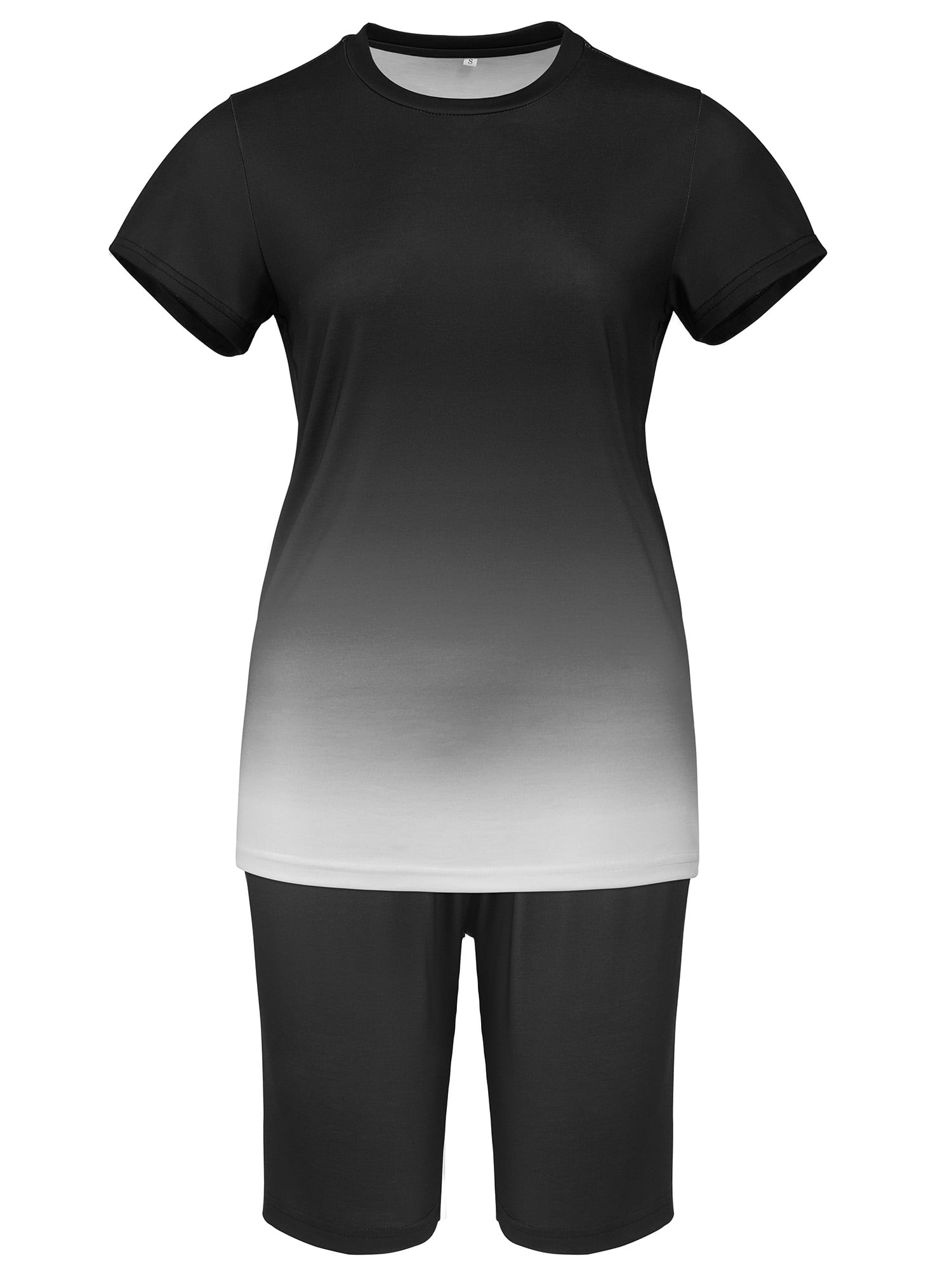 Summer 2pcs Outfits for Women Short Sleeve T-Shirts Bodycon Pants Shorts  Set Gradient Color Tracksuit Sportwear 