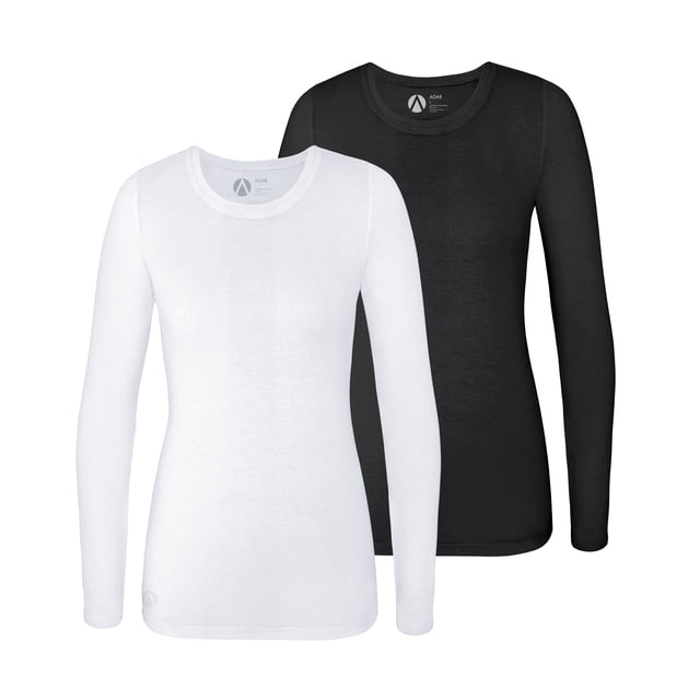 Adar Underscrub Tee 2 Pack For Women - Long Sleeve Fitted Underscrubs