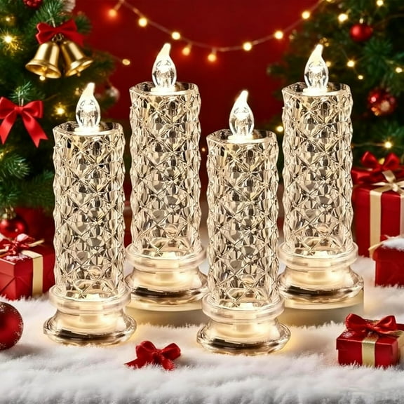 LED Crystal Candle Lights, 2026 New Upgrade Rose Shadow Flameless LED Candles, 4/8PCS Romantic Battery Operated Candles LED Pillar, for Christmas Wedding Table Decorations (8pcs)