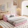 thumbnail image 2 of 66" Pink Velvet 3-in-1 Convertible Queen Pull Out Sofa Bed Loveseat with Side Storage, 2 of 10
