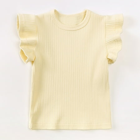 

Aayomet Baby Boy Girl Clothes Solid Cotton Short Sleeve Knitted Ribbed Shirt Flared Pants Set Teen Active Wear Beige 3-4 Years