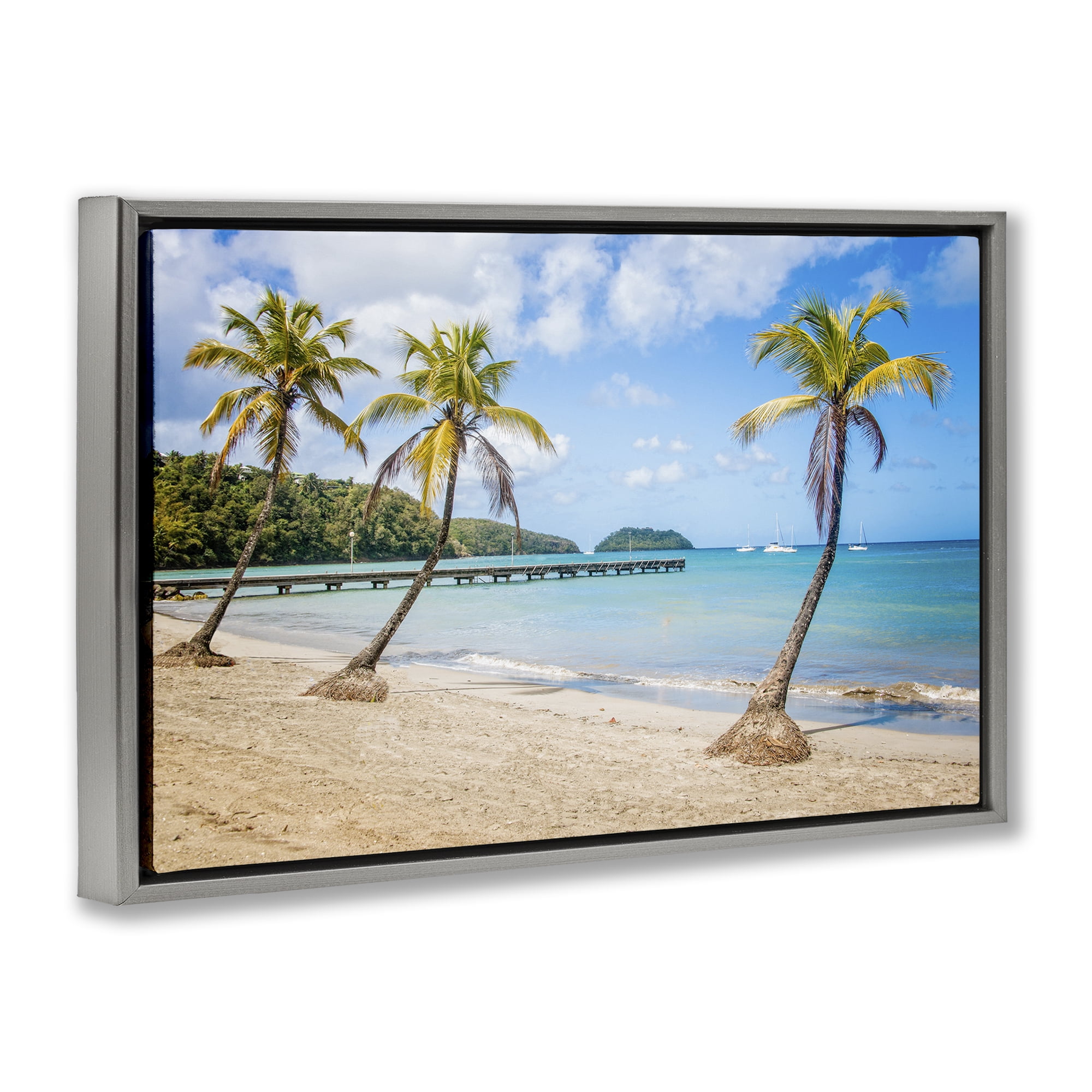 Stupell Industries Tropical Palm Tree Trio Nautical & Beach Photography Gray Floater Framed Canvas Art Print Wall Art, 25 x 17