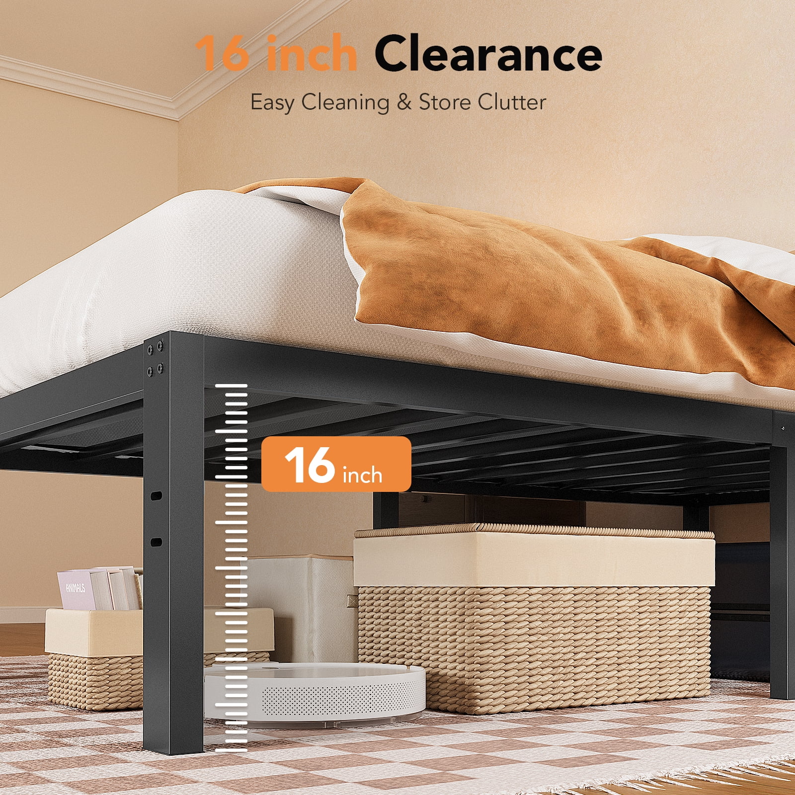 Free Shipping Tatago 18 Inch H Heavy Duty TWIN XL Metal Bed Frame 3500 lbs Capacity Metal Platform Bed frames TWIN XL Size Sturdy Steel Mattress Foundation with Storage Non Slip No Noise