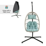 OC Orange-Casual Egg Chair with Stand and Cover, Patio Wicker Hanging Swing Chair, Light Grey