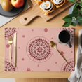 thumbnail image 2 of Pink Floral Placemats Set of 4, Circular Flowers Ethnic Abstract Aesthetic Placemats for Dining Table, Place Mats for Kitchen Tabletop, Waterproof Wipeable Dining Table Mats Set, 2 of 9