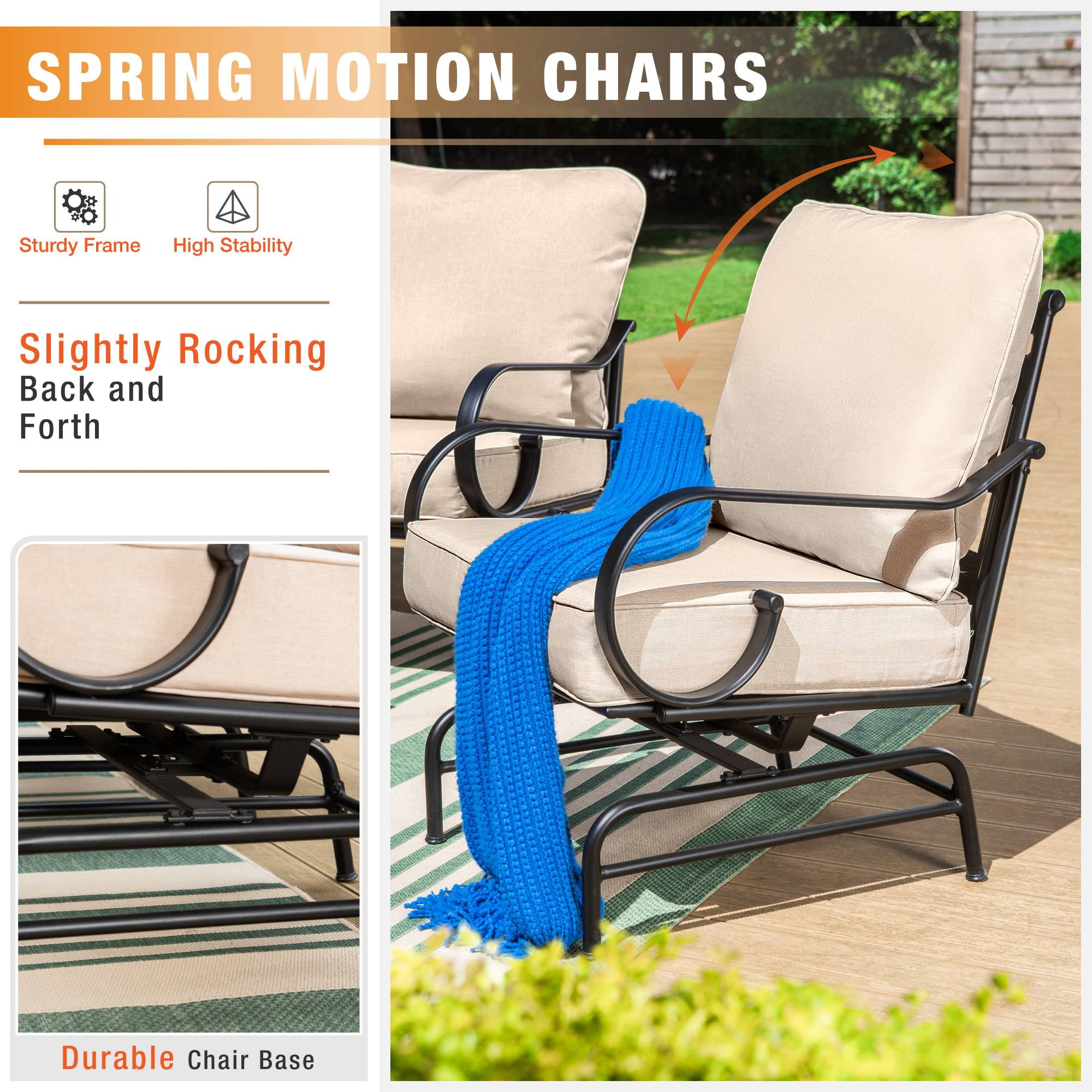 Sophia & William 4 Pieces Metal Patio Furniture Set Outdoor Sectional Conversation Set, Beige