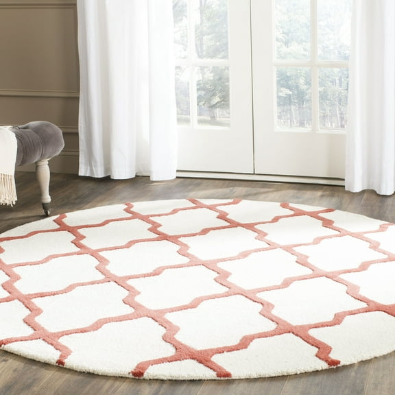 SAFAVIEH Cambridge Liam Geometric Wool Area Rug, Ivory/Rust, 6' x 6' Round