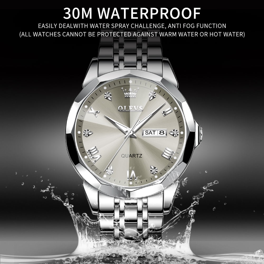 OLEVS Watch for Men Diamond Business Dress Analog Quartz Stainless Steel Waterproof Luminous Date Two Tone Luxury Casual Wrist Watch
