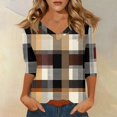 thumbnail image 2 of Women's T Shirt Print 3/4 Sleeve Daily Weekend Fashion Basic V- Neck Regular Top Khaki 2XL, 2 of 5