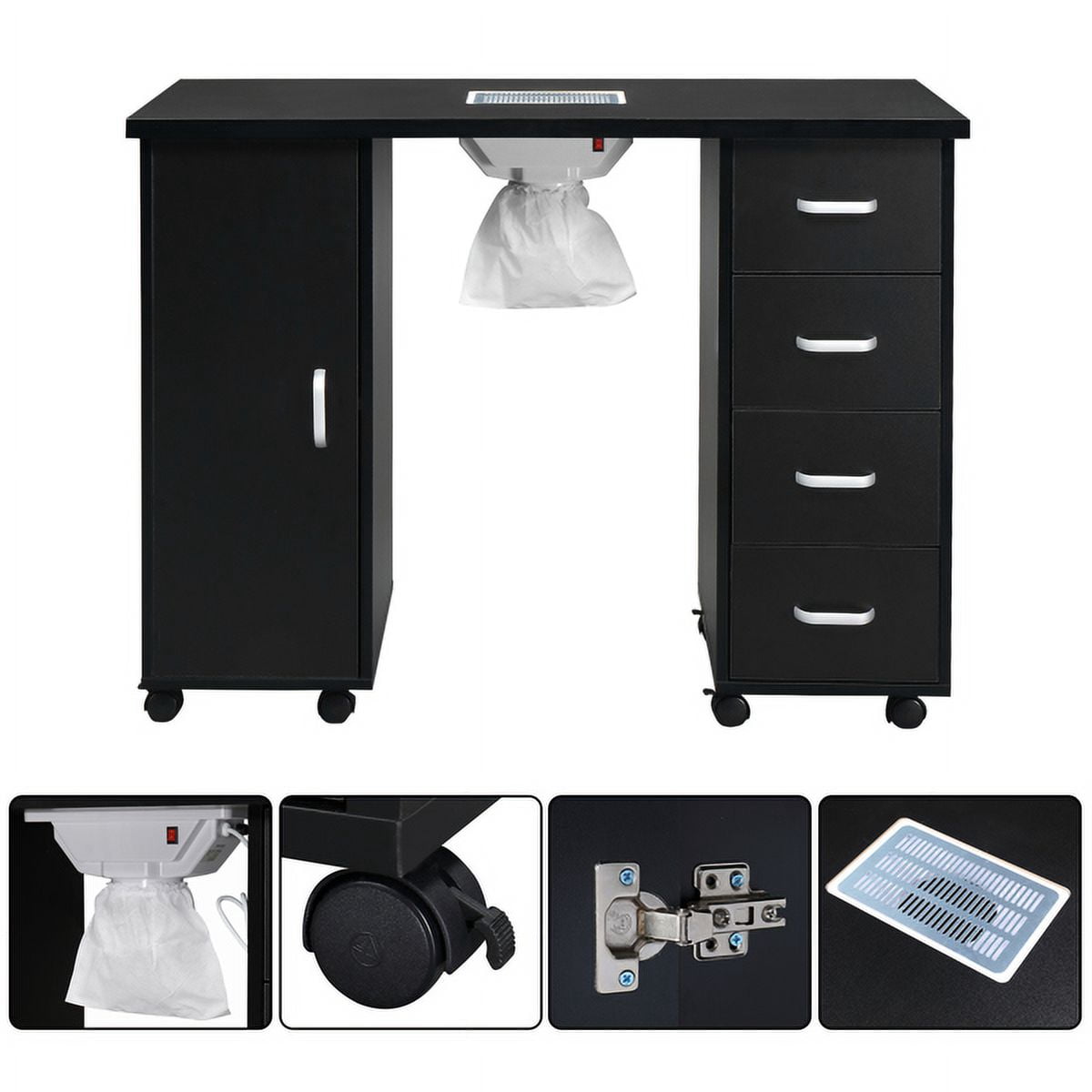 MDF Single Door 4 Drawers With Fan Black Nail Table