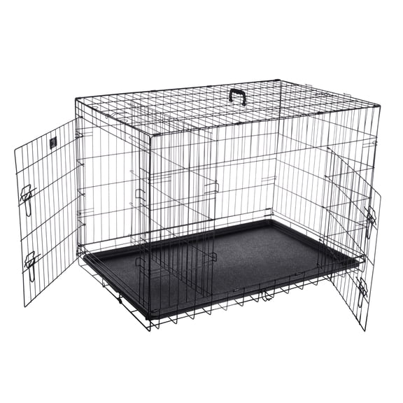 Dog Kennel - 42-inch Dog Crate with Doors for Front and Side Access - Collapsible Dog Crate with Divider Wall Panel for Large Dogs by Petmaker (Black)
