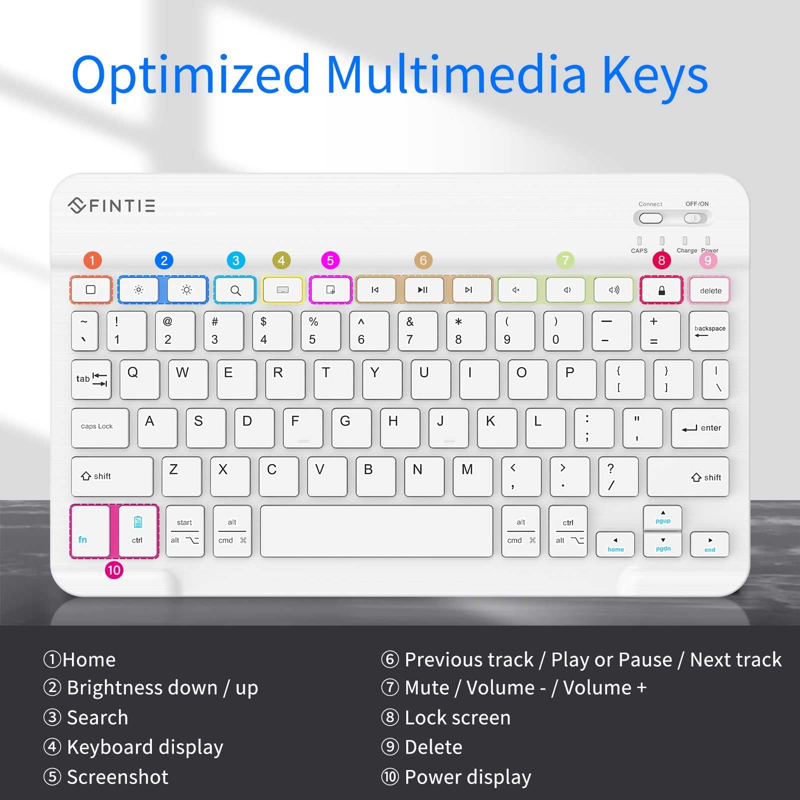 Fintie 10-Inch Ultrathin (4mm) Wireless Bluetooth Keyboard for iPad Samsung Tablet, iPhone Smartphone, iOS, Android Tablets Phone, White