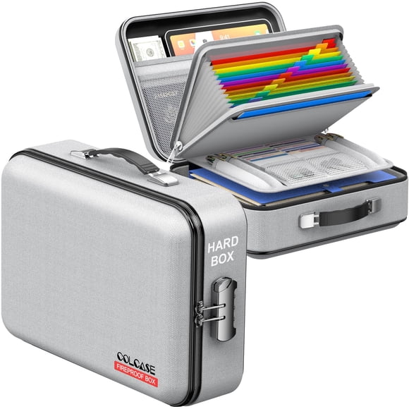Caja ignífuga para documentos COLCASE, estuche rígido con cerradura, gris