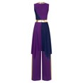 thumbnail image 2 of YiZYiF Women's Praise Dance Outfit Asymmetrical Metallic Dress with Pants Liturgical Worship Costume Purple L, 2 of 7