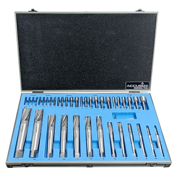 Accusize 39 Pc Taper Shank H.S.S. Interchangeable Pilot Counterbore Set, Counterbores from 1/4'' up to 1'' by 16ths, 500T-B000