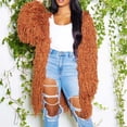 thumbnail image 6 of Brown Long Sleeve Coat, Acrylic Warm Winter Outwear Coats, Womens Cable Knit Fringe Tassel Mid Length Cardigans Open Front Sweater Cardigan Neck Fringe Jacket Trench Coat Outwear, M, 6 of 7