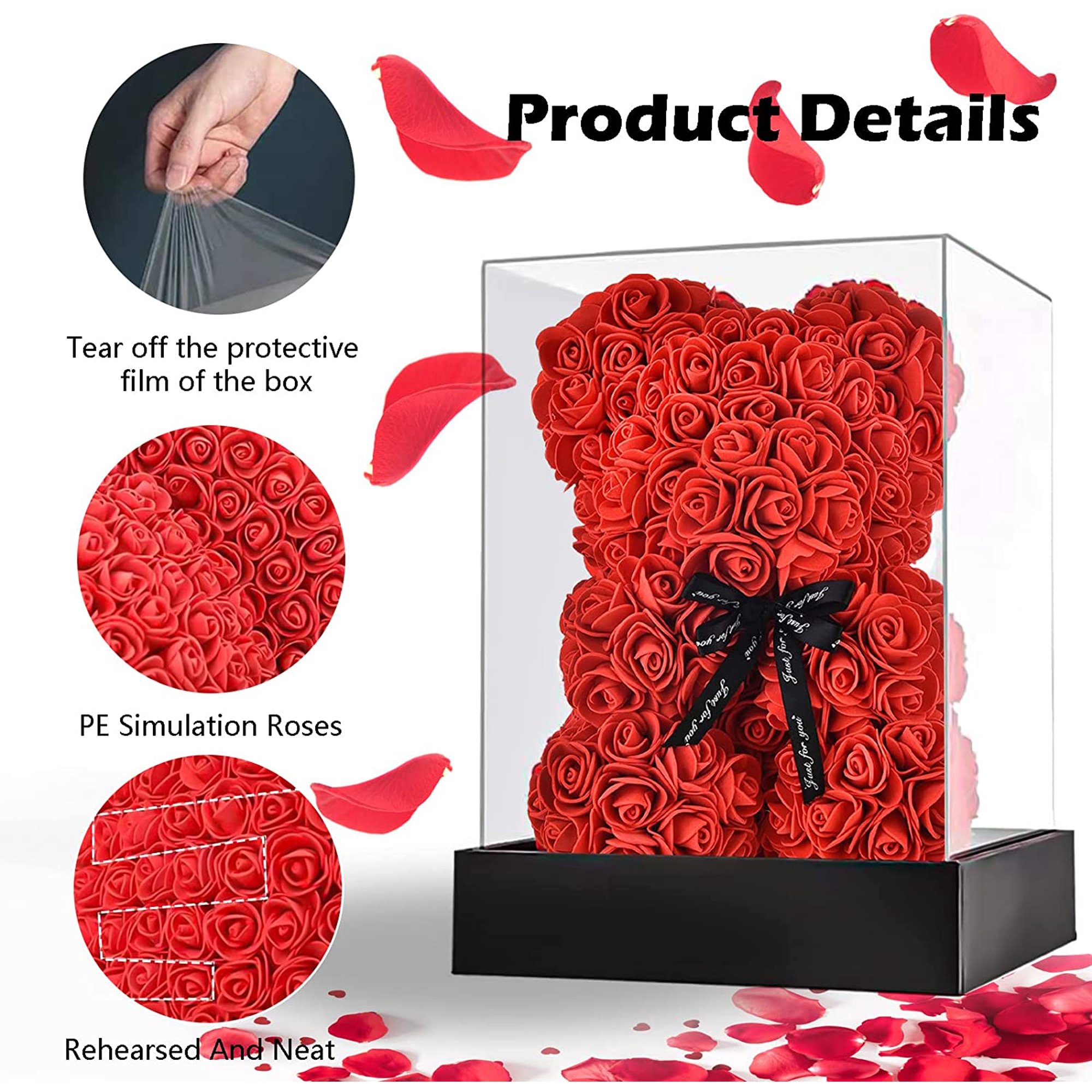 Madala Rose Bear with Box 10 inch, Valentines Day Gifts for Her Him, Red Artificial Flower Bear Gifts for Grandma, Mom, Mothers Day, Birthday - image 2 of 7