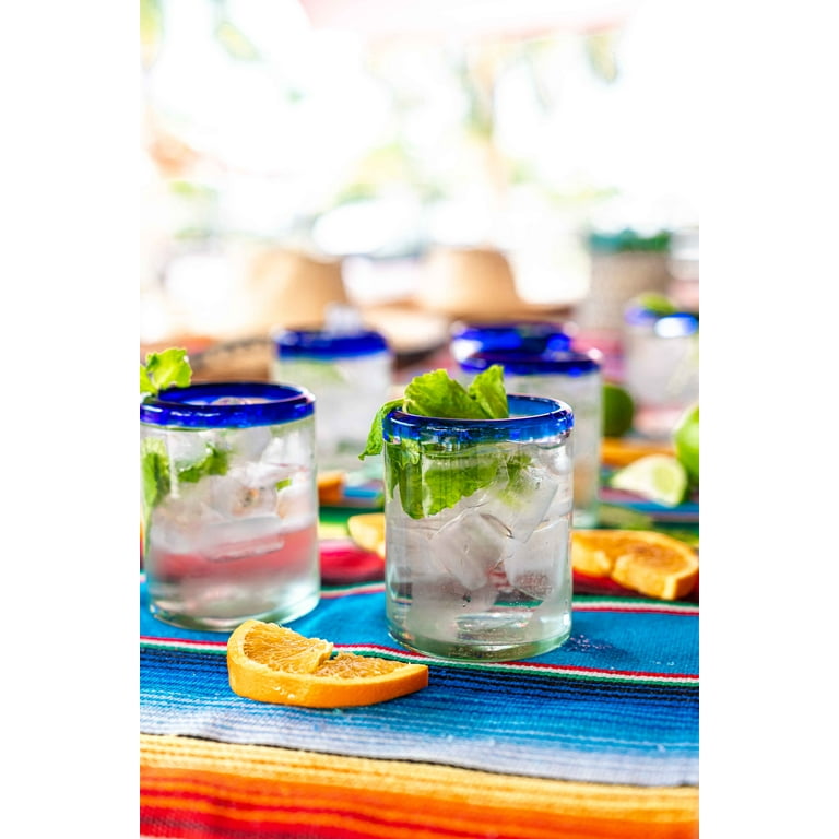 Set of 6 Hand-Blown Clear Tumbler (10 oz) Glasses from Mexico - Rustic &  Handcrafted Recycled Bubble Glass Drinking Glassware 